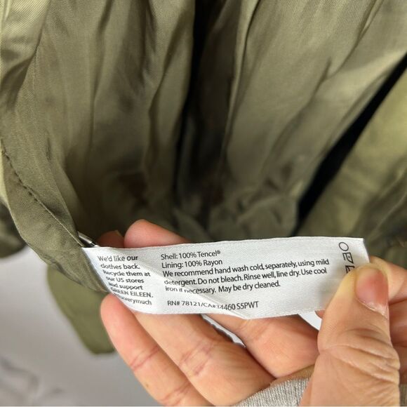 Eileen Fisher army green olive utility long hooded jacket size XS - Picture 9 of 9